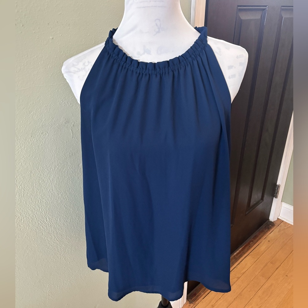 Blue Sleeveless Ruched Blouse
